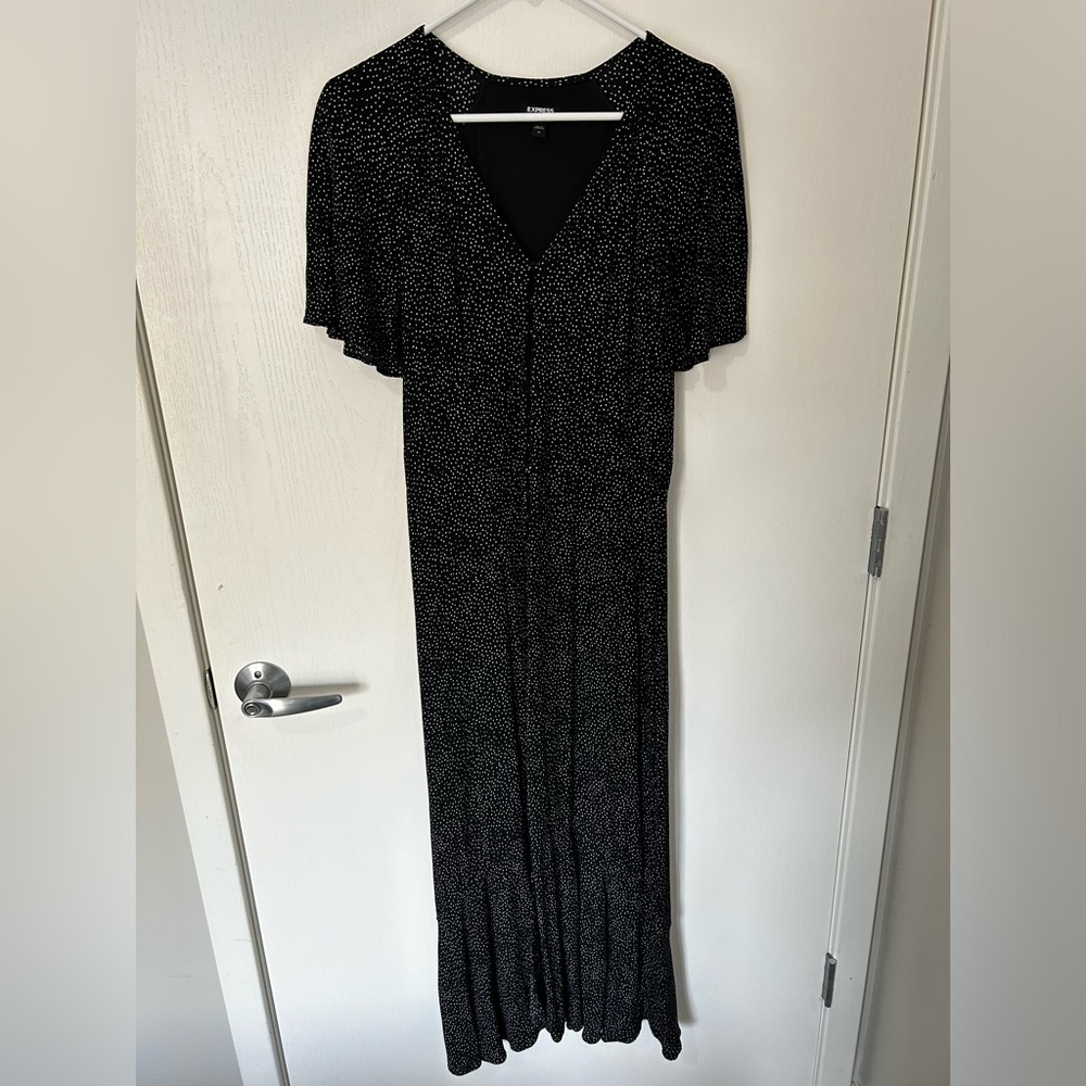 Black long dress with White polka dots